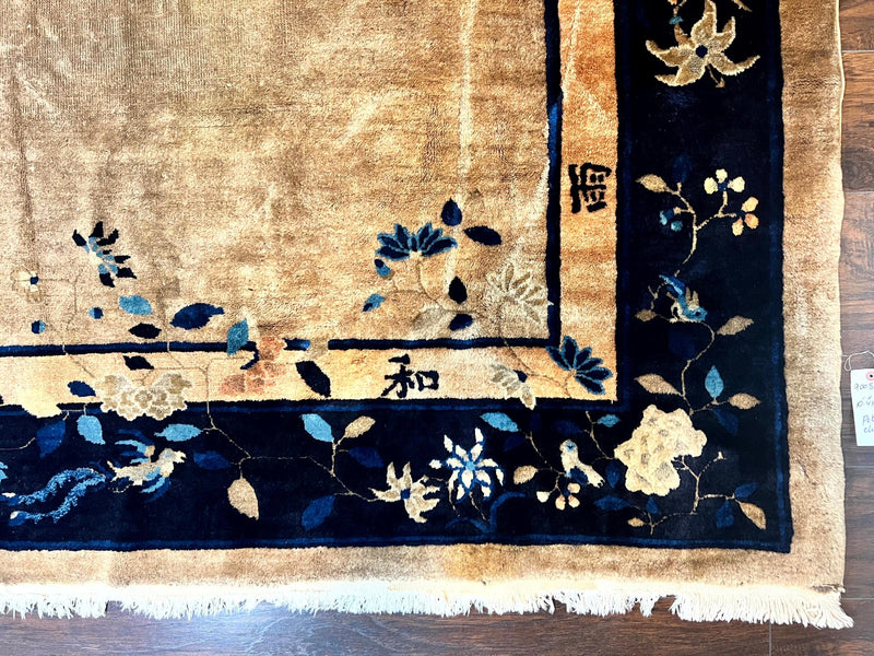 Antique Chinese Wool Rug 10x13, Large 1920s Peking Carpet, Handmade by Jewel Rugs