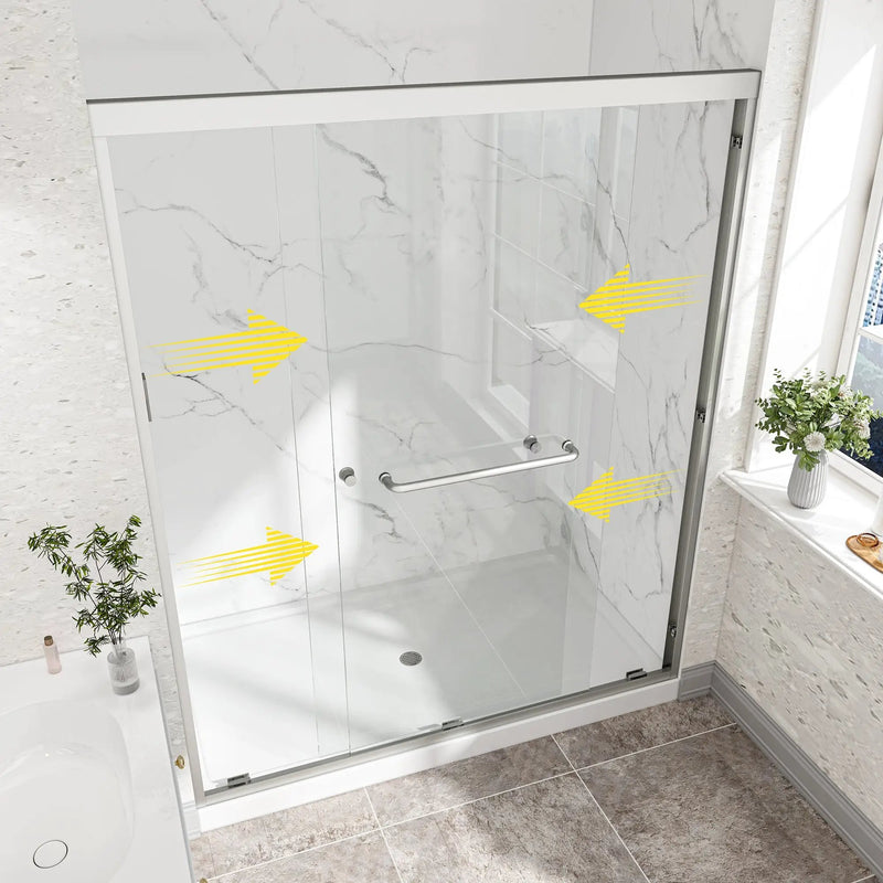Brushed Nickel Reversible Installation Double Bypass Sliding Shower Door by HouseOfZazla