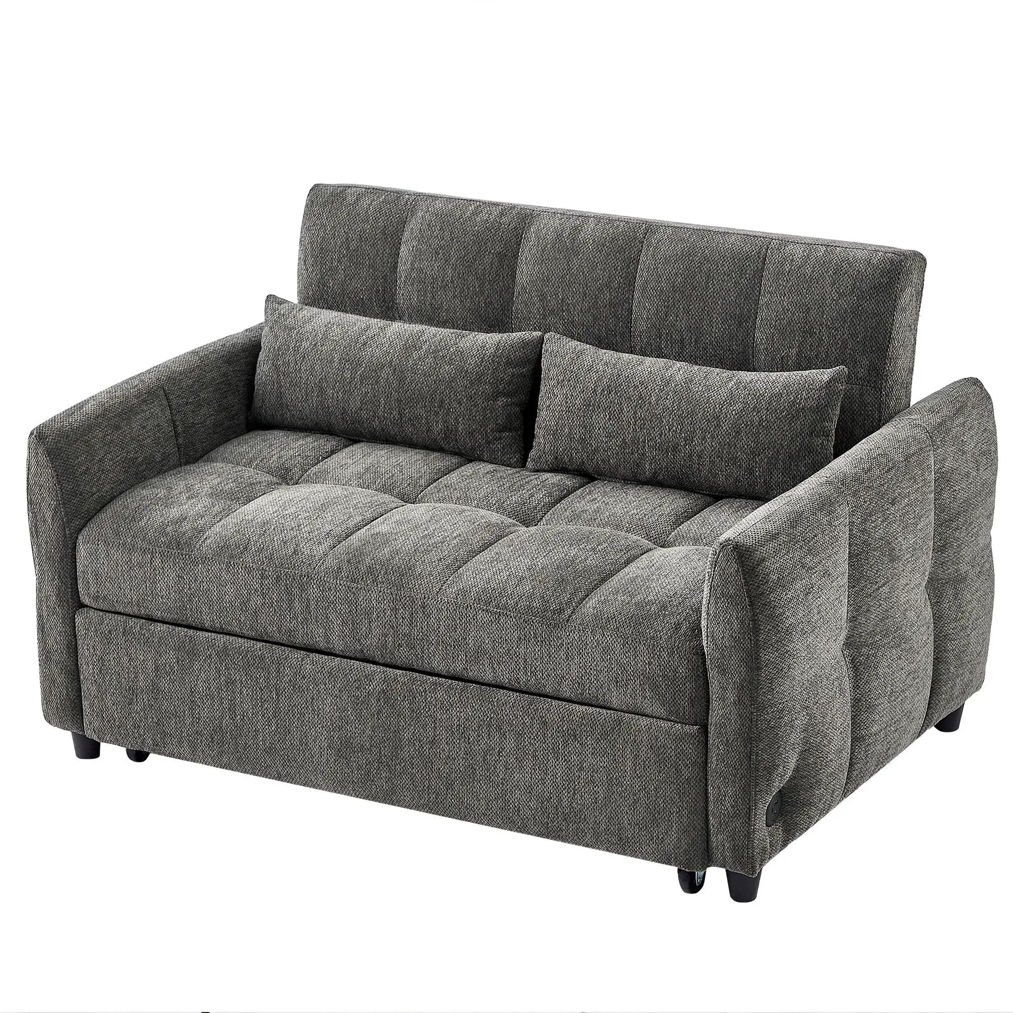 Loveseat Sofa Pull-Out Bed With Adjustable Backrest, 3 USB Ports And 2 Lumbar Pillows For Living Room by HouseOfZazla