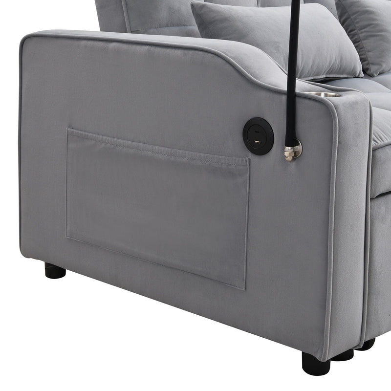 Modern Loveseat Futon Sofa With Pullout Bed, Adjustable Reclining Backrest, Toss Pillows