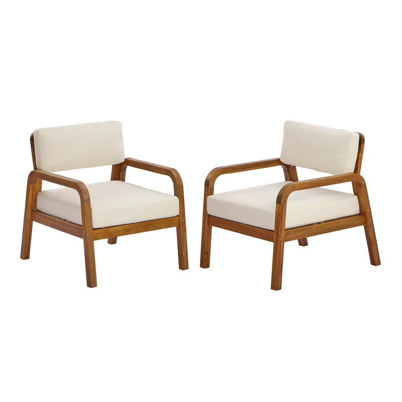 Outdoor Acacia Wood Armchair Set with Weather-Resistant Cushions by HouseOfZazla