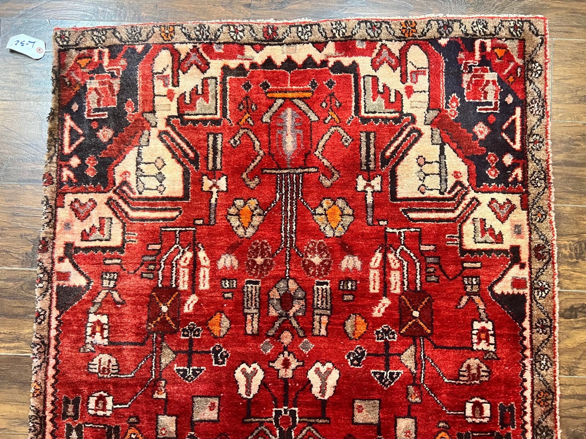 Antique Persian Tribal Rug 4 x 8, Geometric Medallion, Boho Rug, Wool Handmade Rug, Red 4x8 Rug, Persian Hamadan Rug by Jewel Rugs
