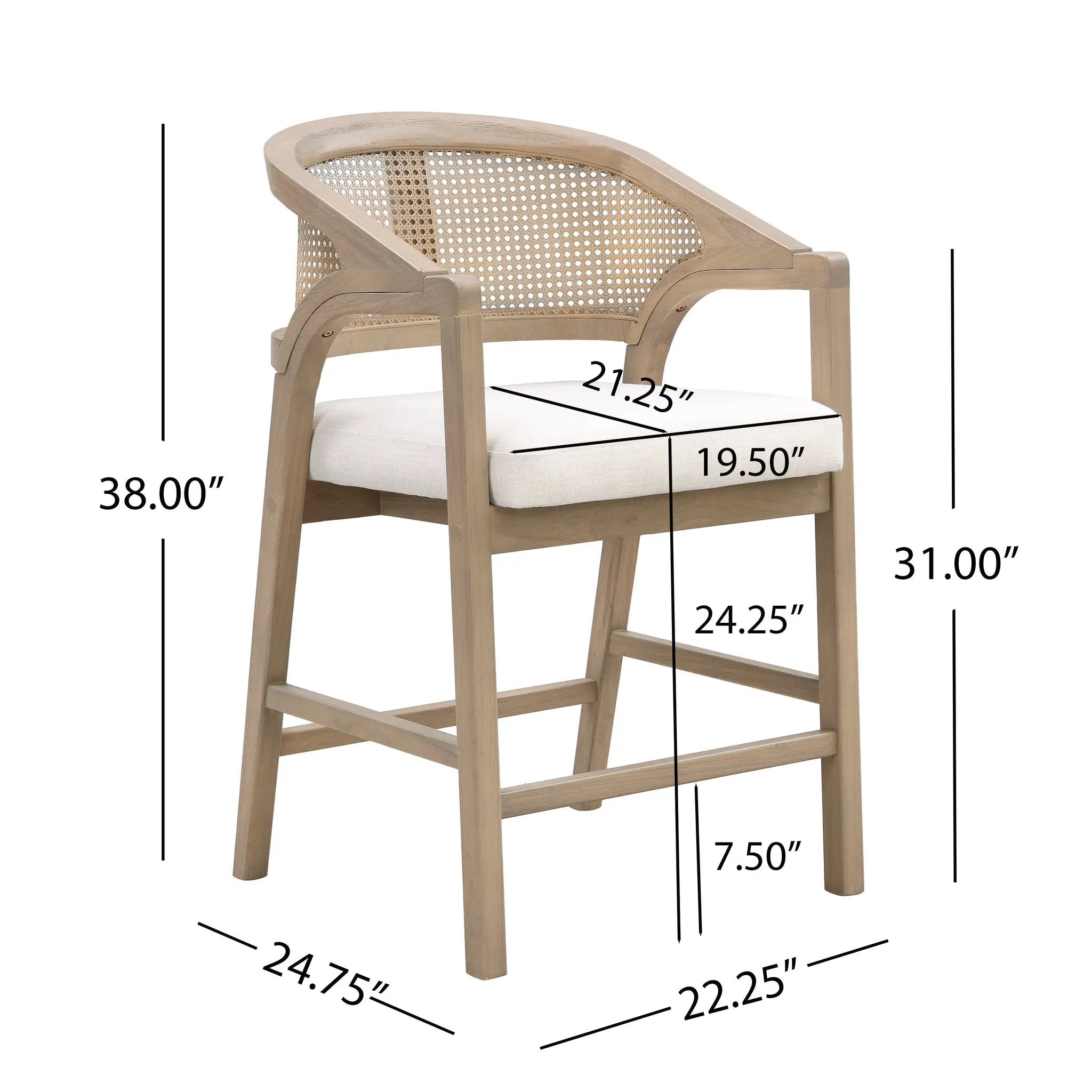 Wooden Frame Counter Stool with Rattan Back - Set of 2 by HouseOfZazla