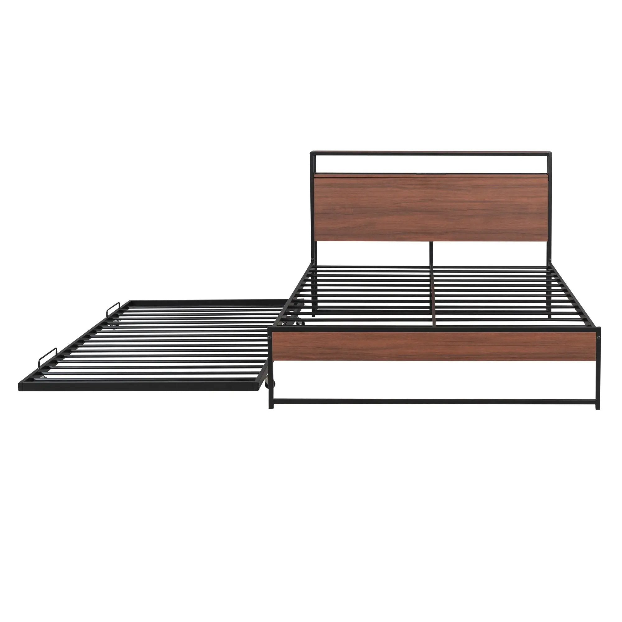 Platform Bed Frame With Trundle, USB Ports And Slat Support, No Box Spring Needed by HouseOfZazla