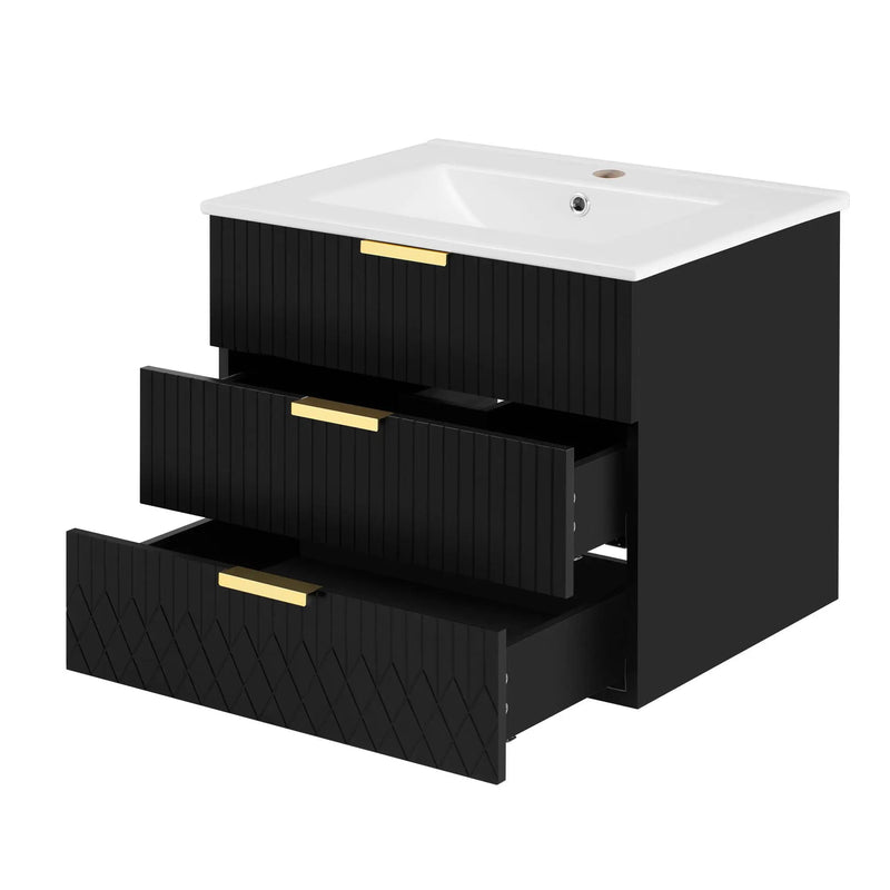 Wall Mounted Floating Cabinet With Side Cabinet Combo, Rectangular Ceramic Sink Vanity by Unique Piece Furniture
