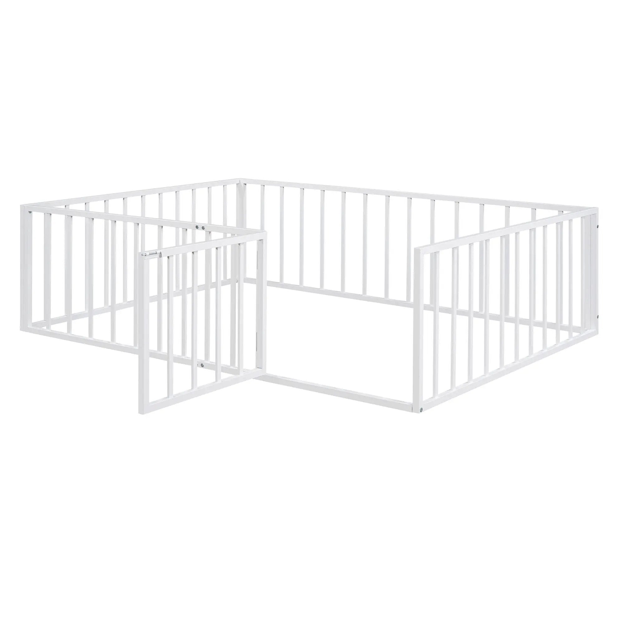 Metal Floor Bed Frame With Fence And Door by HouseOfZazla