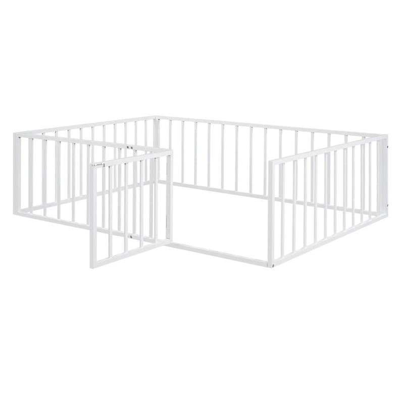 Metal Floor Bed Frame With Fence And Door by HouseOfZazla