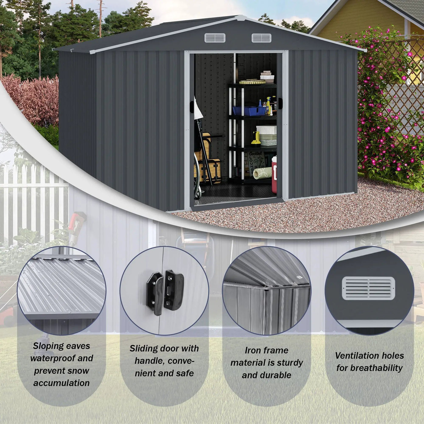 Outdoor Storage Shed Large Metal Tool Sheds, Heavy Duty Storage House With Sliding Doors by HouseOfZazla