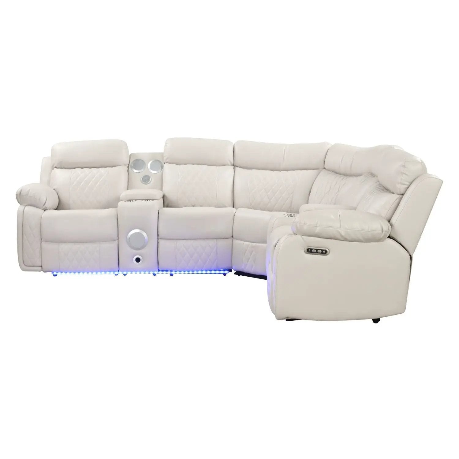 Lacrosse - Power Reclining Sectional Sofa & Bluetooth Speakers, LED Lights, Console Storage, Cup Holders And USB Charging - Beige by HouseOfZazla