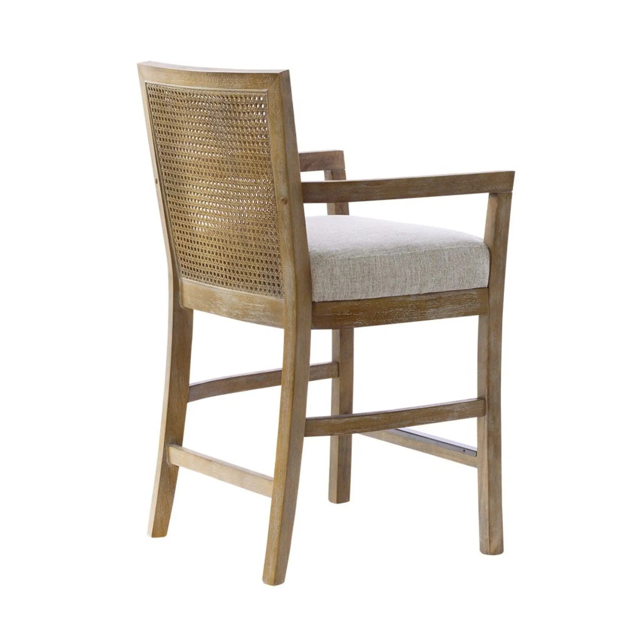 Cane Back Counter Stool With Upholstered Seat - Cream / Reclaimed Natural by Unique Piece Furniture