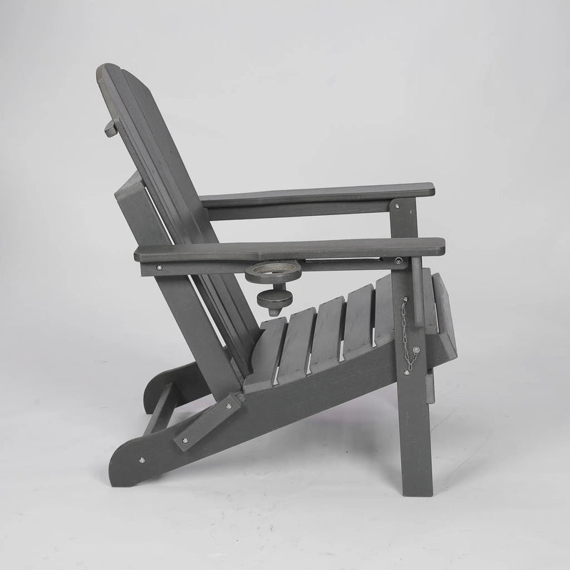 HDPE Folding Adirondack Chair with Dual Cup Holder - Gray by HouseOfZazla