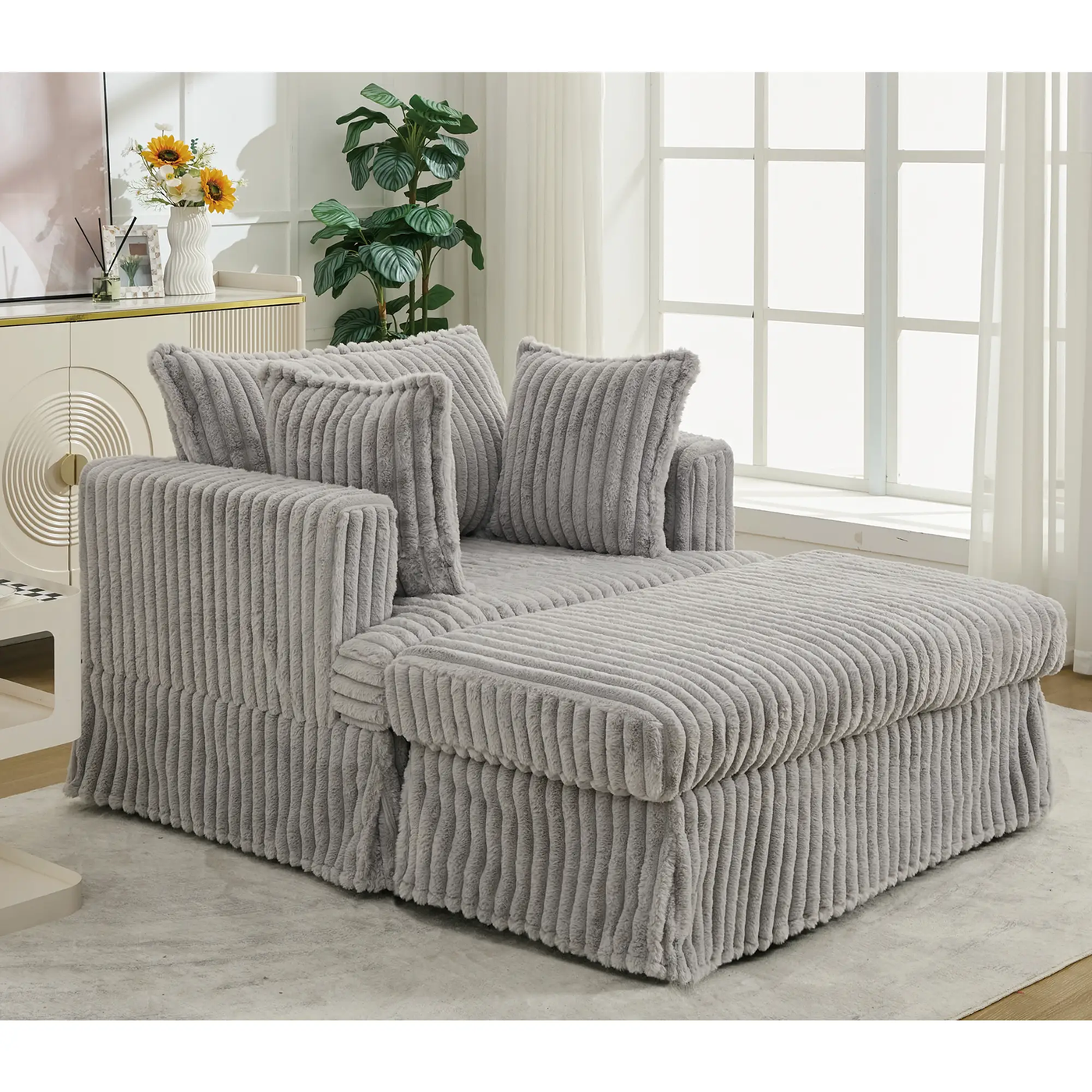 47.7'' Oversized Corduroy Chaise Longue with Ottoman by HouseOfZazla