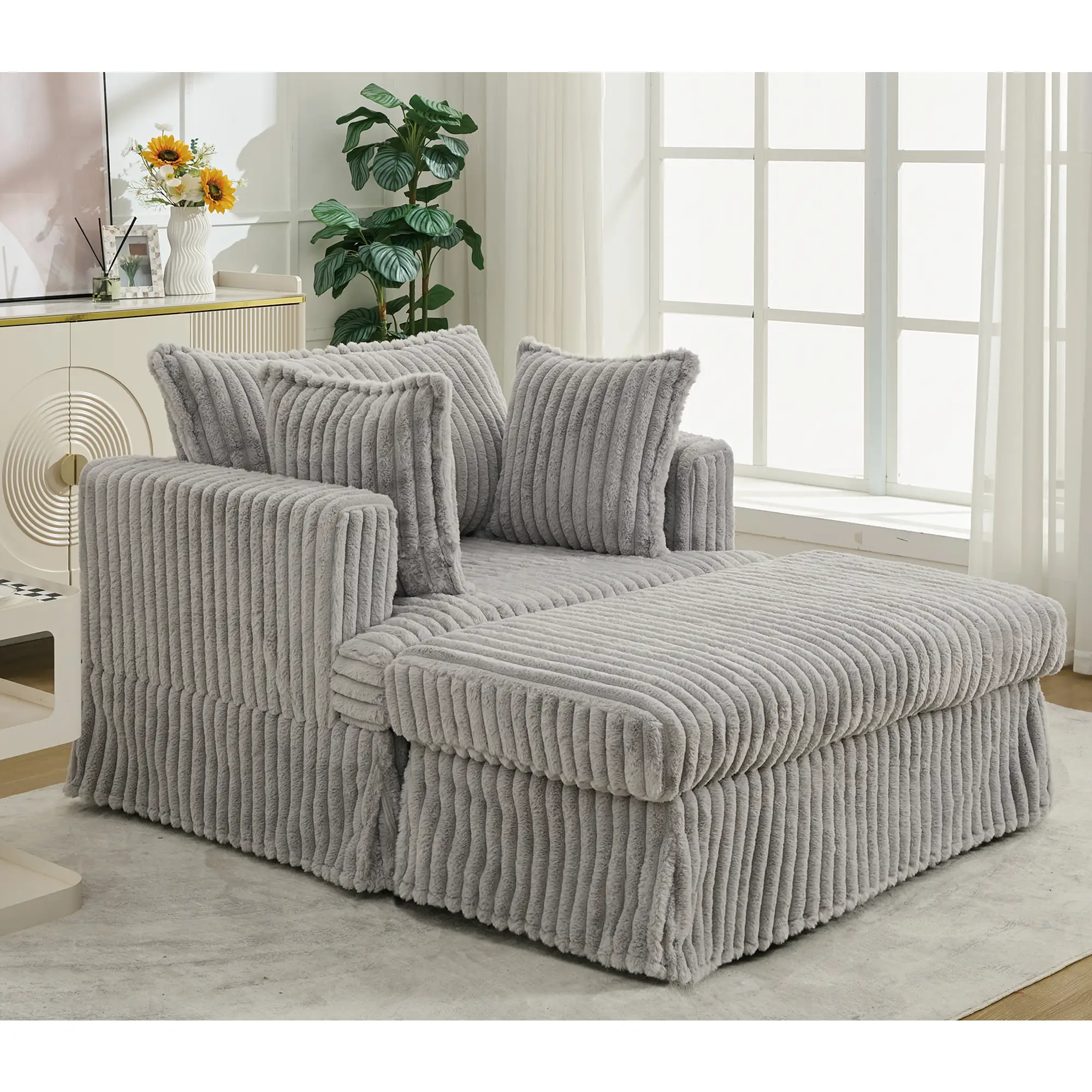 47.7'' Oversized Corduroy Chaise Longue with Ottoman by HouseOfZazla