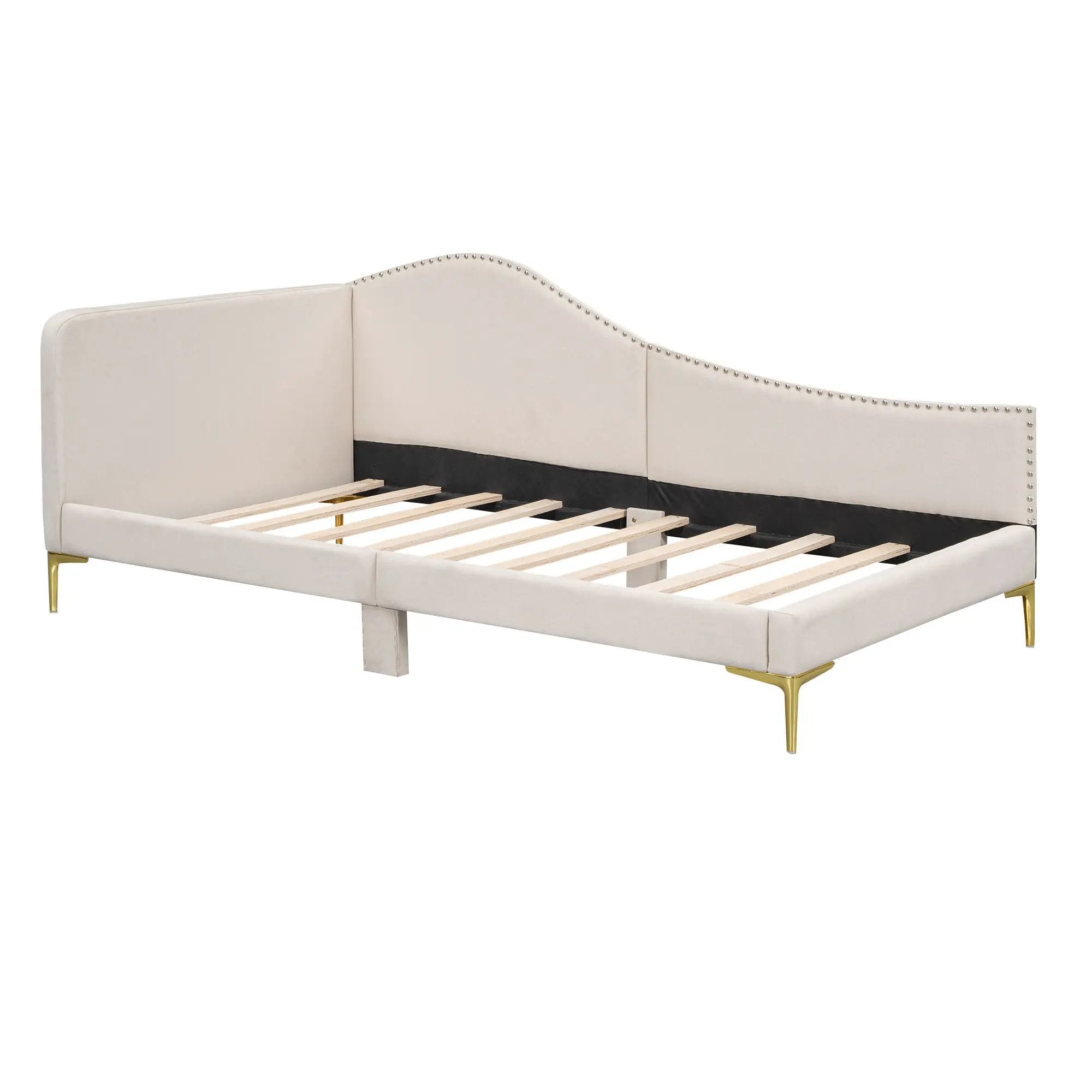 Upholstered Daybed With Headboard And Armrest, Support Legs by HouseOfZazla