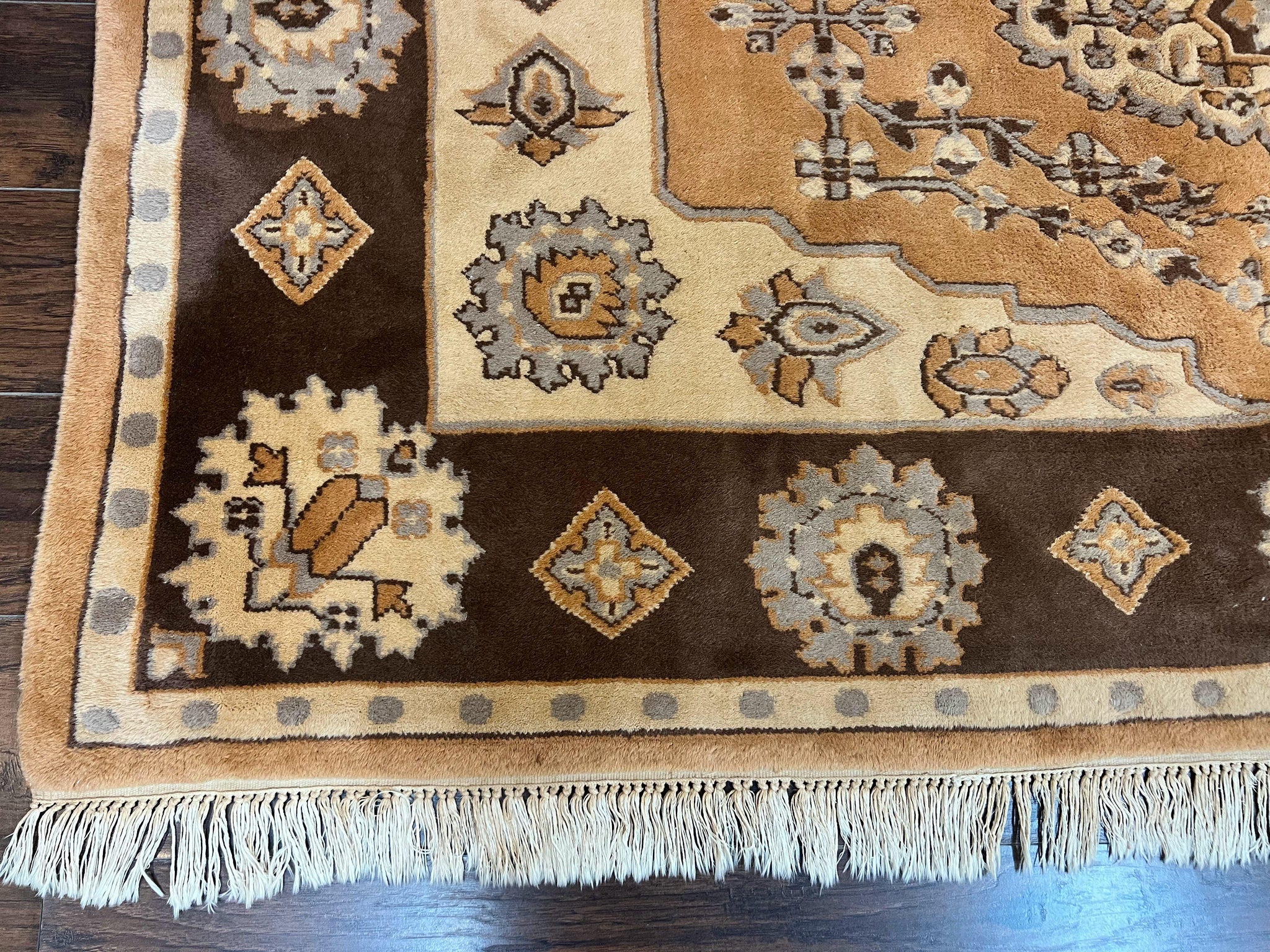 Indian Oushak Rug 8x10, Wool Hand Knotted Vintage Carpet by Jewel Rugs