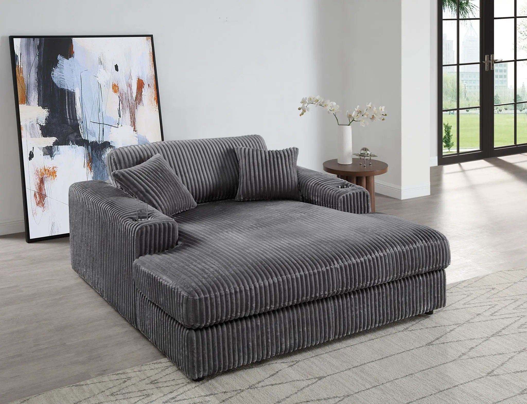 Hilde Chaise - With 2 Pillows - Dark Gray by Unique Piece Furniture