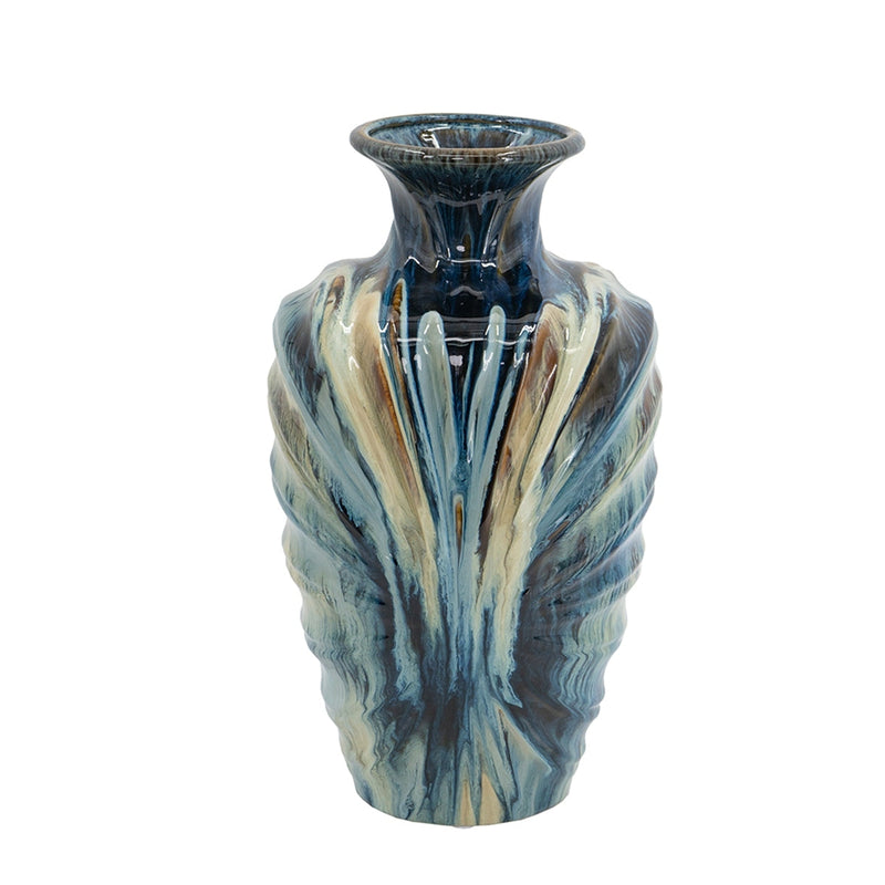 D8.7x15.5' Blue and Brown Reactive Glazed Vase by HouseOfZazla