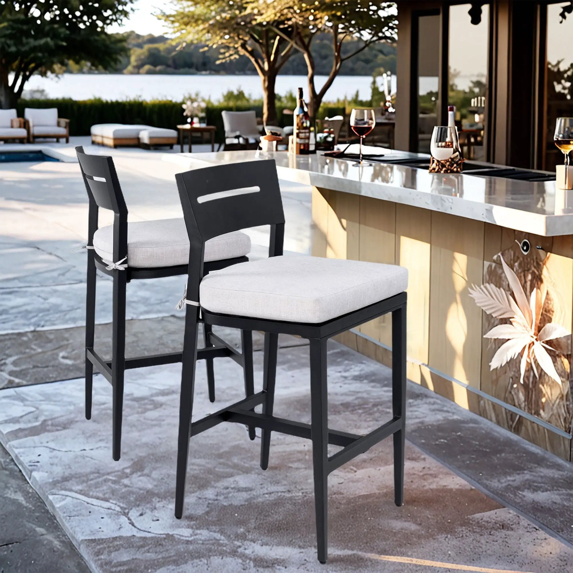 Modern Outdoor Bar Stools With Backrest And Footrest (Set of 2) by HouseOfZazla