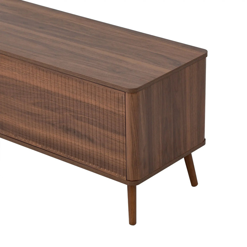 Fluted TV Stand With Storage Drawers And Cabinets For TVs Up To 80", Soft-Close Hinges, Cable Management - Walnut by HouseOfZazla