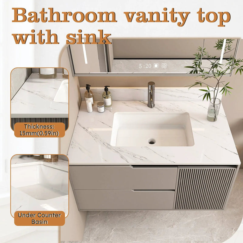 Bianco Carrara Venato Marble Vanity Top With Pre Drilled Faucet Hole And Undermount Sink by HouseOfZazla
