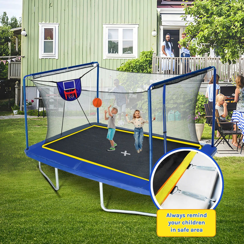 New YC 8ft by 12ft Rectangular Trampoline with Basketball Board and Ladder by HouseOfZazla