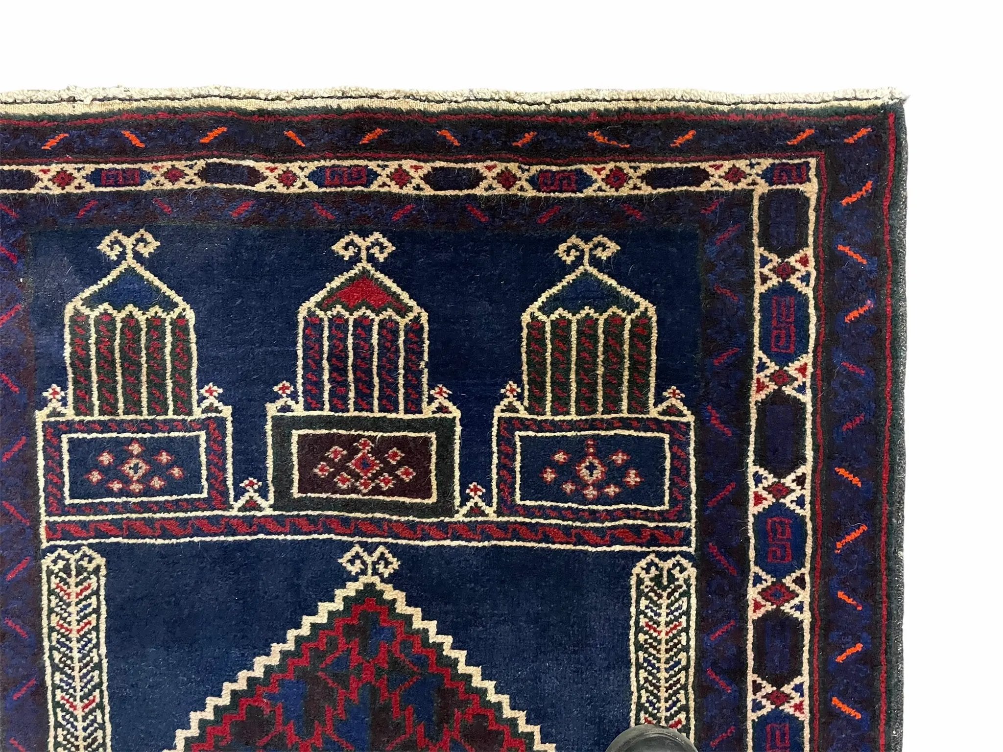 3x5 Vintage Handmade Tribal Wool Rug Balouchi Prayer Rug Afghan Rug Red Blue Wow by Jewel Rugs