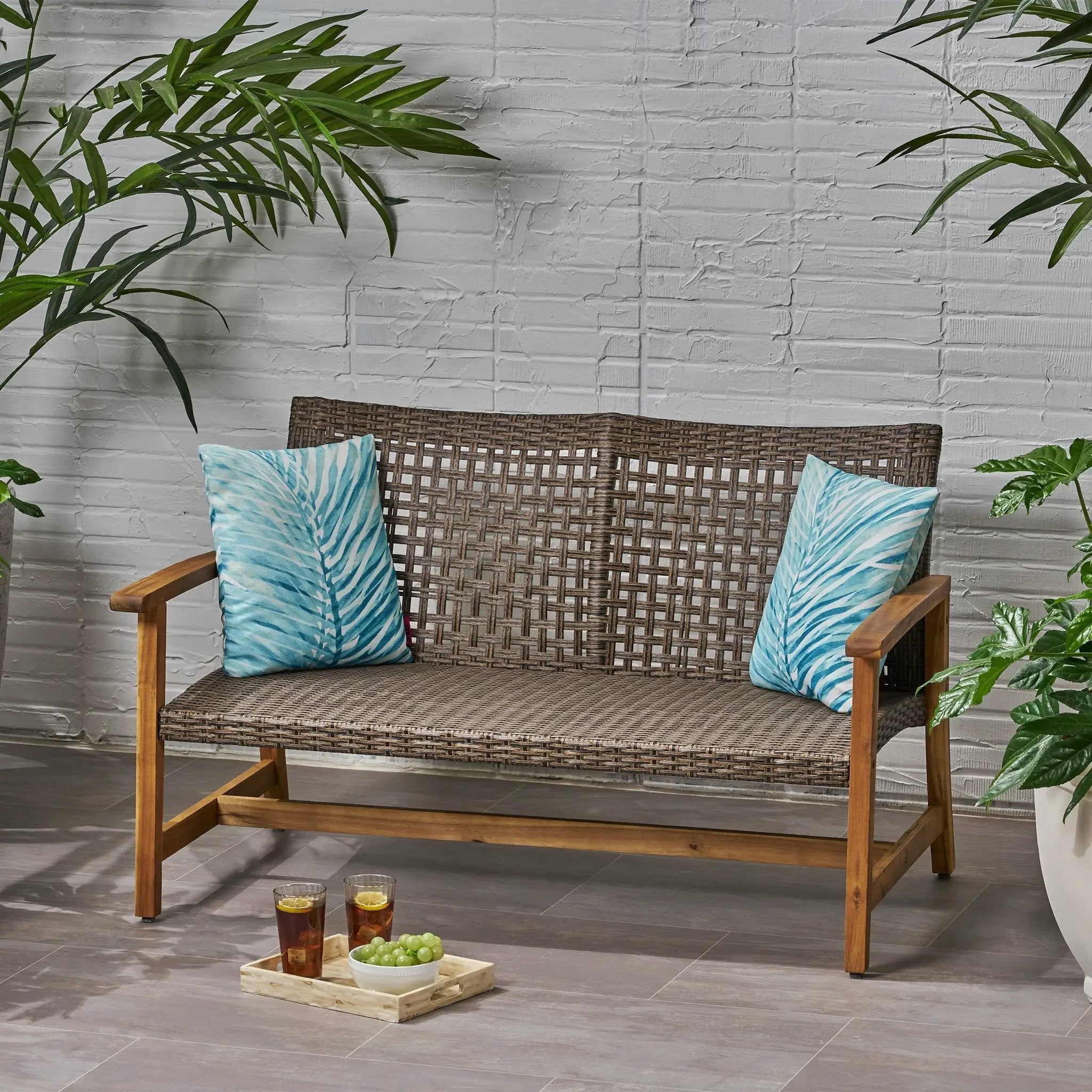 Hampton Outdoor Acacia Wood Wicker Loveseat by HouseOfZazla