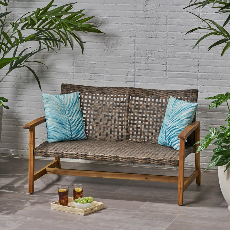 Hampton Outdoor Acacia Wood Wicker Loveseat by HouseOfZazla