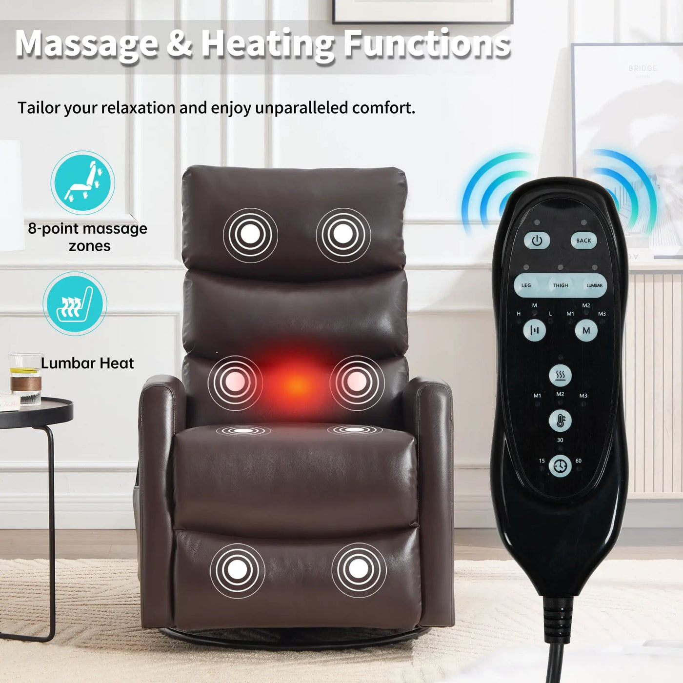 Heat Massage Manual Recliner Chair with Rocker and Swivel by HouseOfZazla