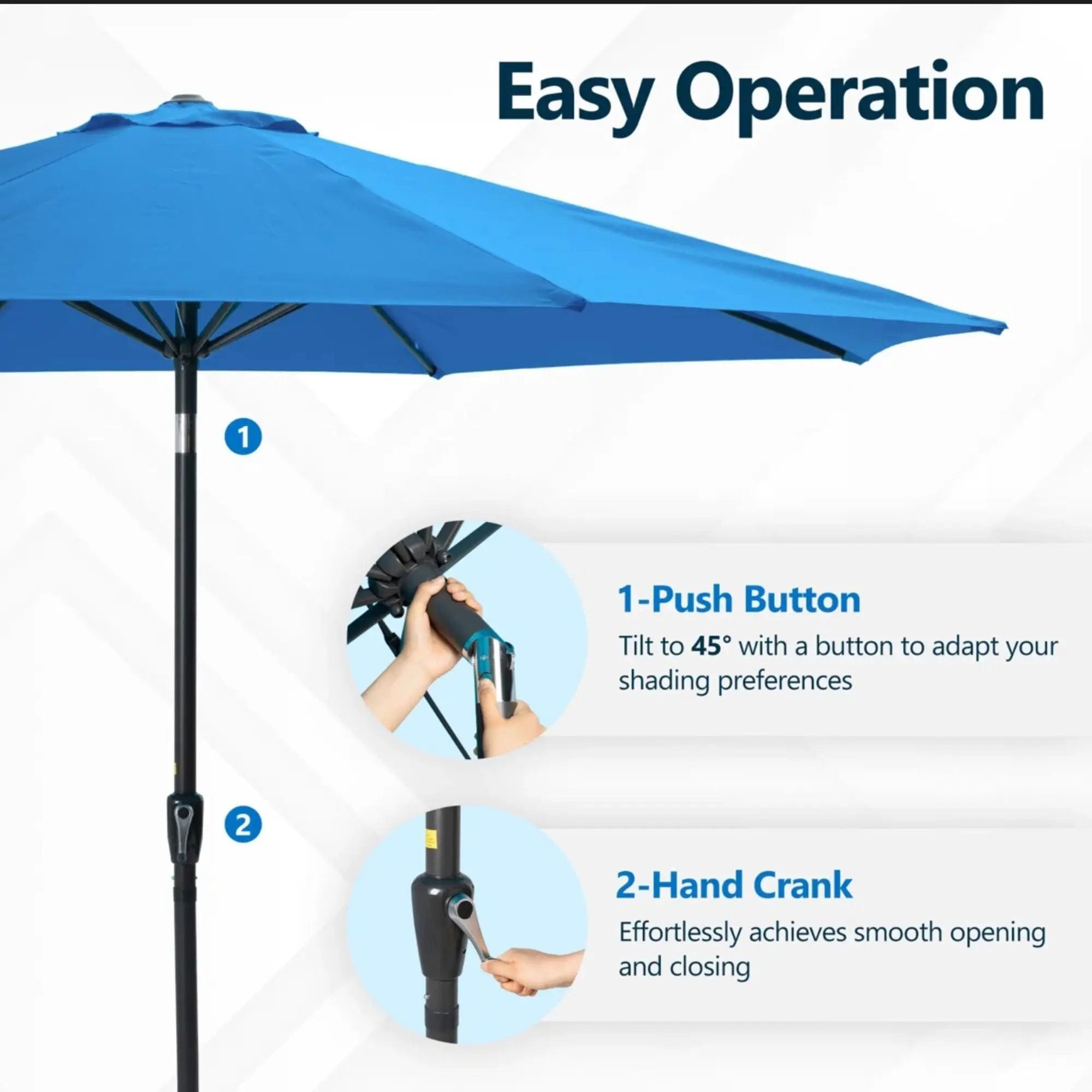Solar LED Patio Umbrella With Crank Lift And Tilt, 8 Ribs, UV Resistant Canopy For Pool, Backyard & Patio (Without Base) - Blue by HouseOfZazla