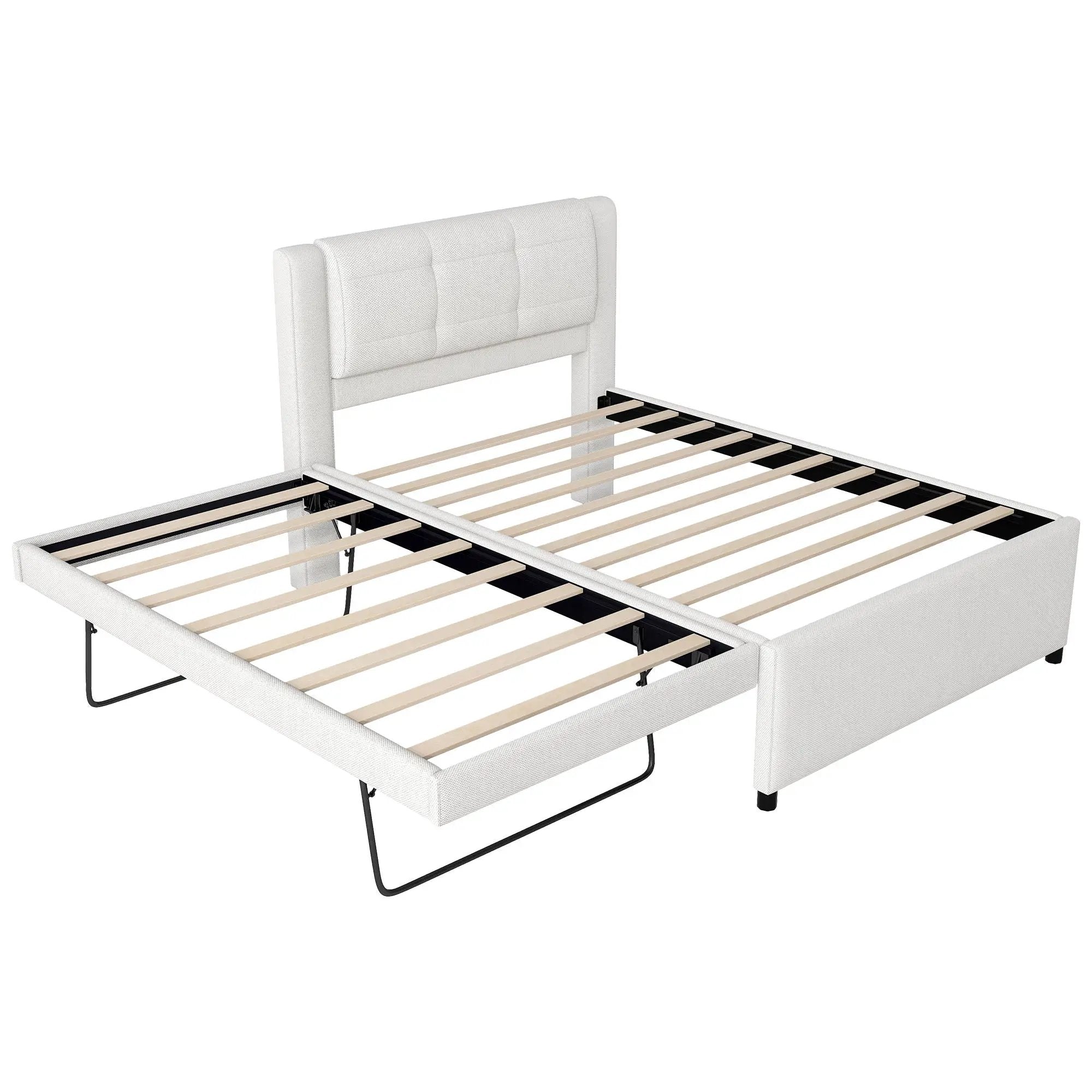 Upholstery Platform Bed With Trundle, Trundle Can Be Flat Or Erected by HouseOfZazla
