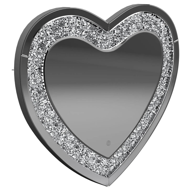 Aiko 36 x 30 Inch Heart Shaped LED Light Wall Mirror Silver by Unique Piece Furniture