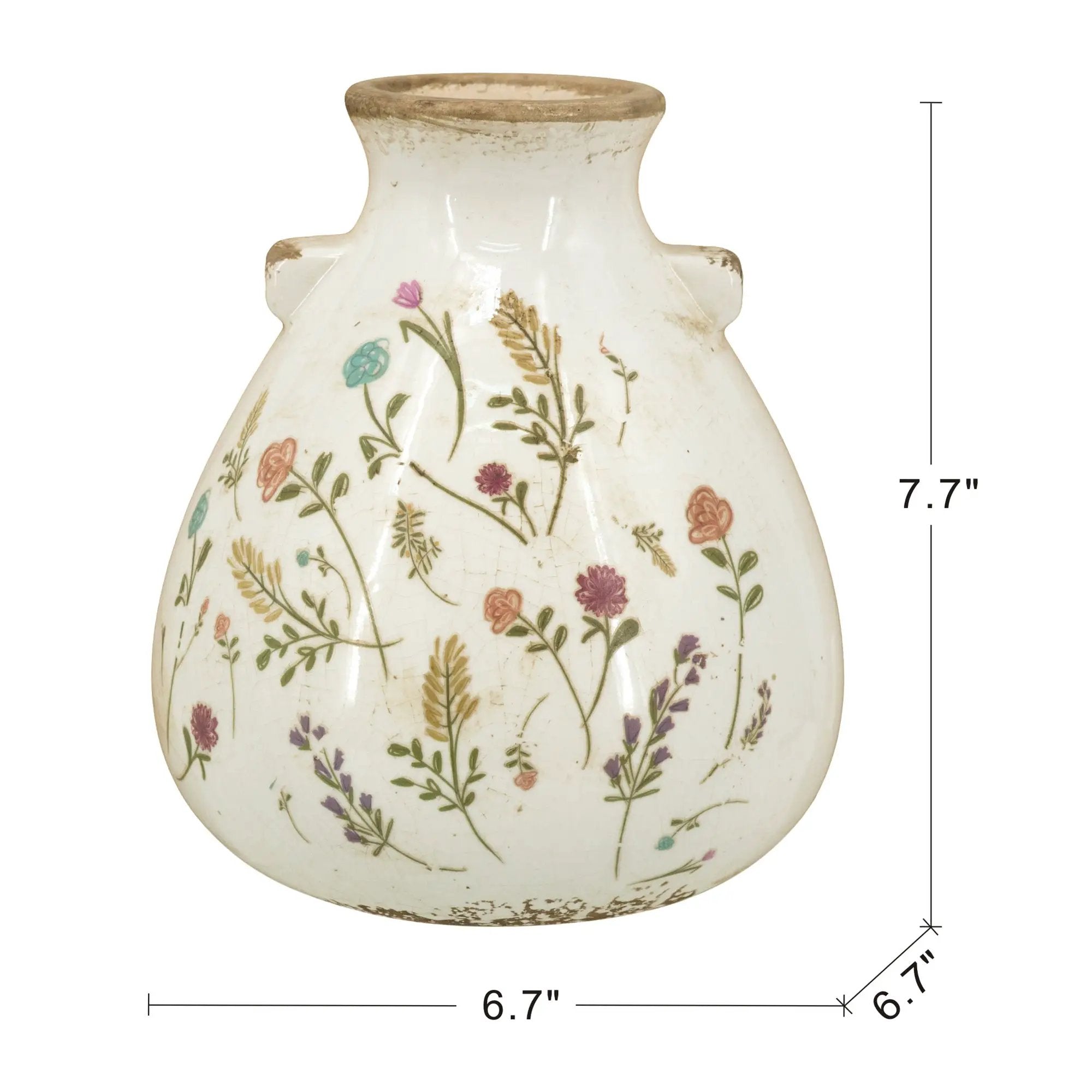 6.7x6.7x7.7' Round Ceramic Accent Vase with Multi-Colored Floral Motifs by HouseOfZazla