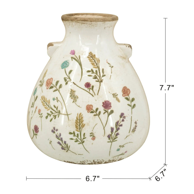 6.7x6.7x7.7' Round Ceramic Accent Vase with Multi-Colored Floral Motifs by HouseOfZazla