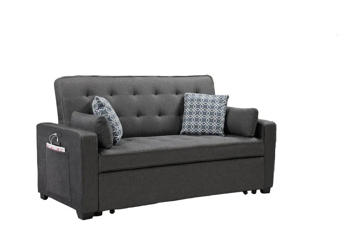 William - Sleeper Sofa With 2 USB Charging Ports And 4 Accent Pillows - Gray by Unique Piece Furniture