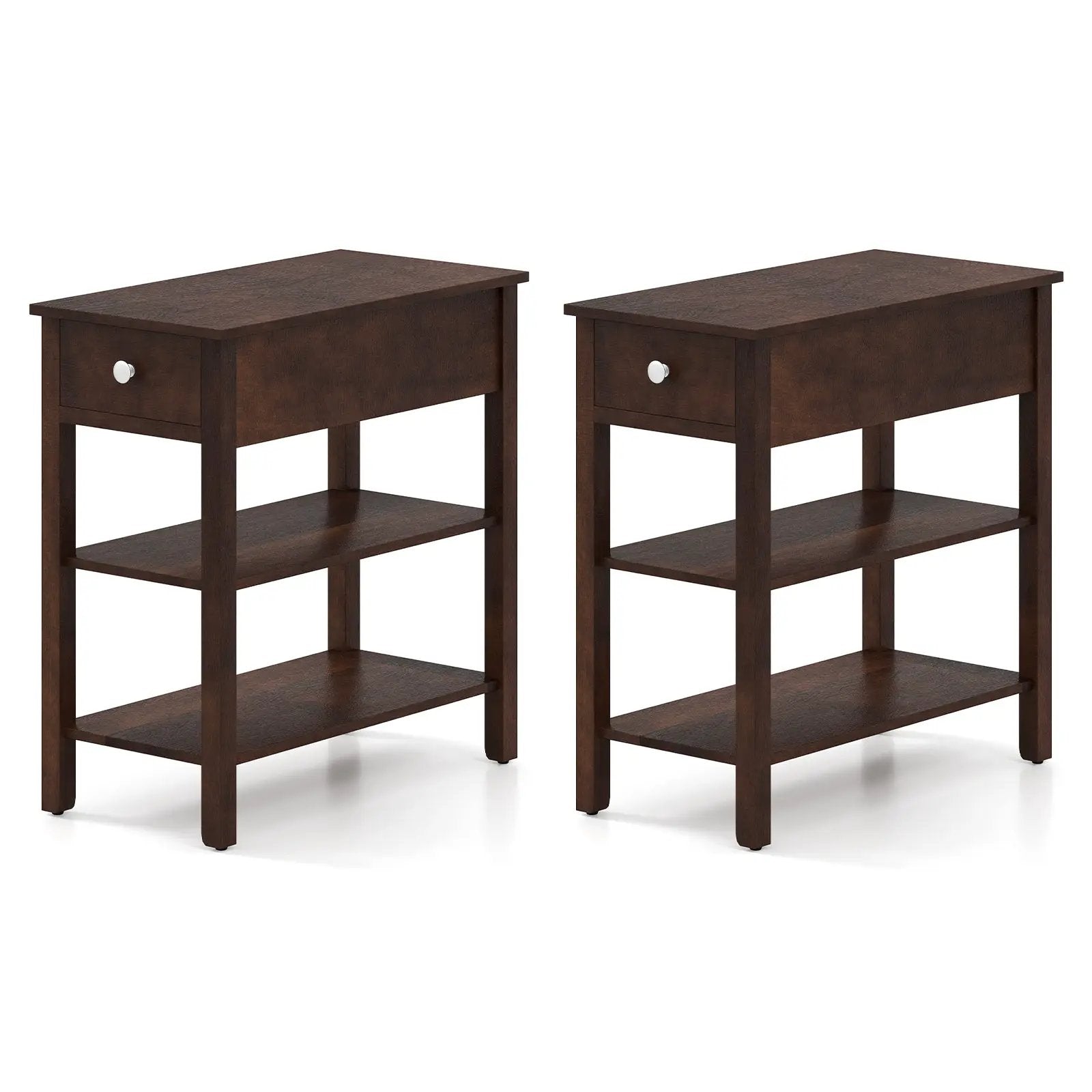 3-Tier Narrow End Table with Drawer and Storage Shelves Set of 2 by DirectDeals