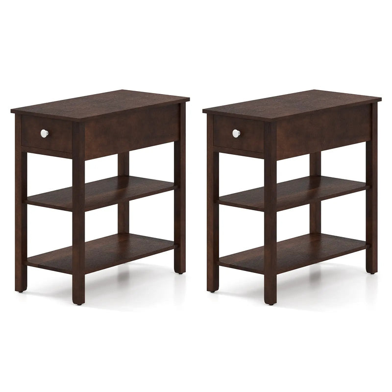 3-Tier Narrow End Table with Drawer and Storage Shelves Set of 2 by DirectDeals
