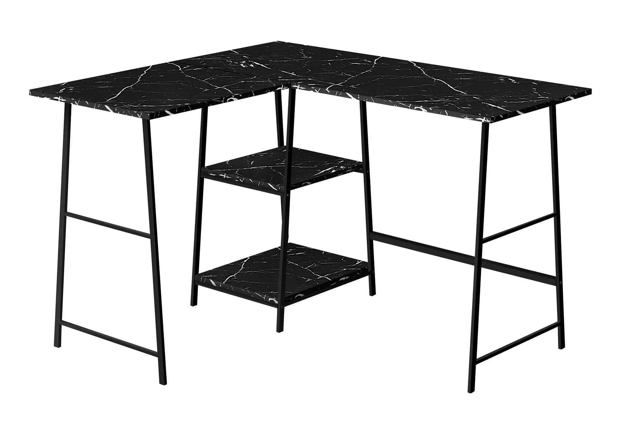 Computer Desk, Home Office, Corner, Storage Shelves, L Shape, Work, Laptop, Marble Look Laminate, Contemporary, Modern by Unique Piece Furniture