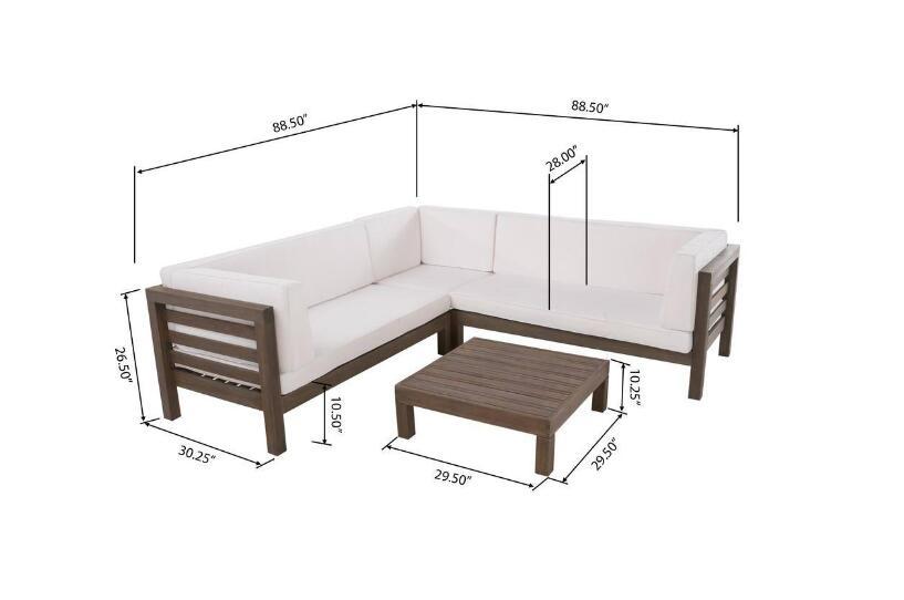 OANA Outdoor Wooden Sectional Set with Cushions, White by HouseOfZazla