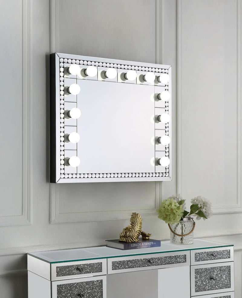 Farai - 28" Accent Mirror - Mirrored & Faux Crystal Diamonds by Unique Piece Furniture