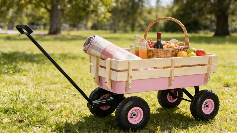 Outdoor All Terrain Garden Wagon with Wooden Railings and Pneumatic Tires by HouseOfZazla