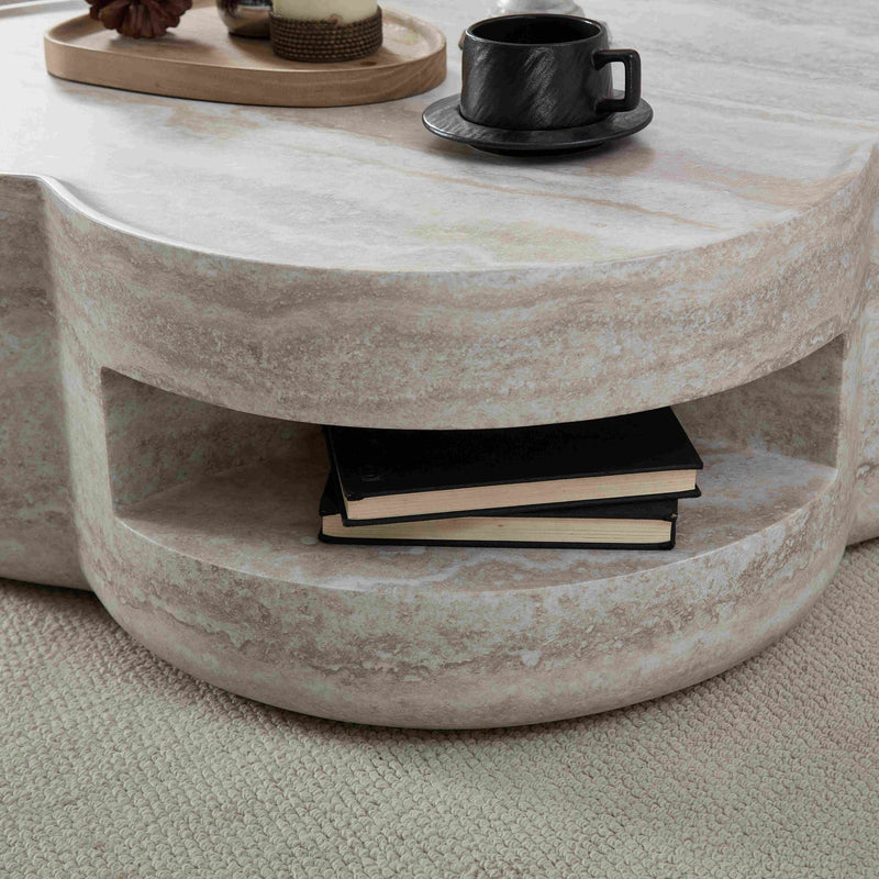 Clover Round Coffee Table With Open Storage - Marble by HouseOfZazla