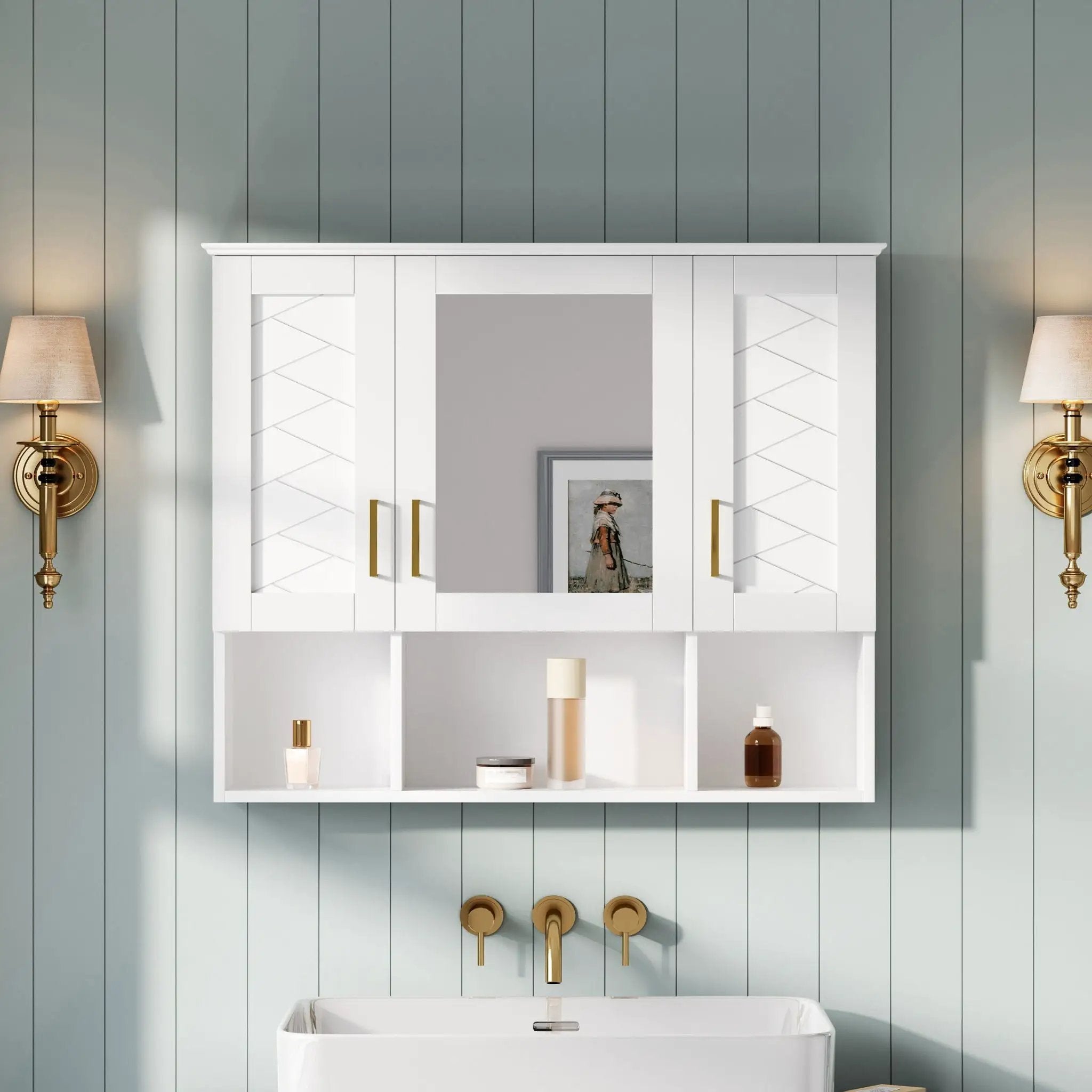 Modern Wall Mounted Medicine Cabinet With Adjustable Shelves, Soft Close Doors, High Define Mirror by Unique Piece Furniture