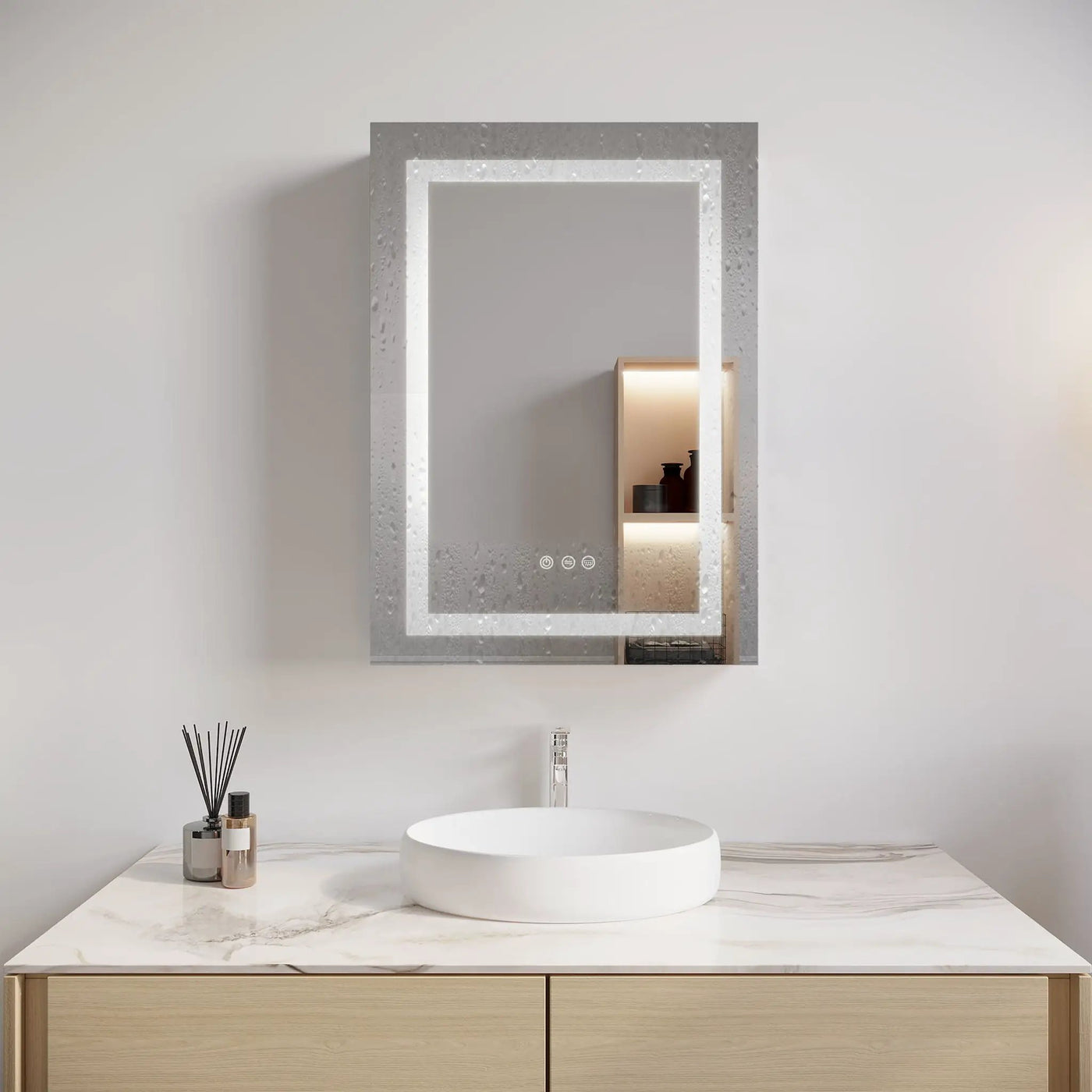 Bathroom Medicine Cabinet With LED Mirror, Anti-Fog, Waterproof, 3000K~6000K Single Door Lighted Bathroom Cabinet With Touch Swich by HouseOfZazla
