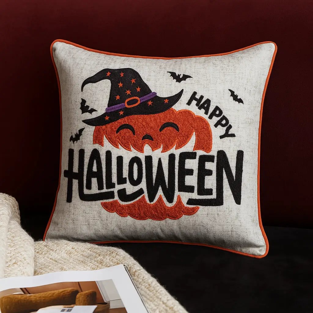 Happy Halloween Pumpkin Witch Throw Pillow Set of 2 by HouseOfZazla