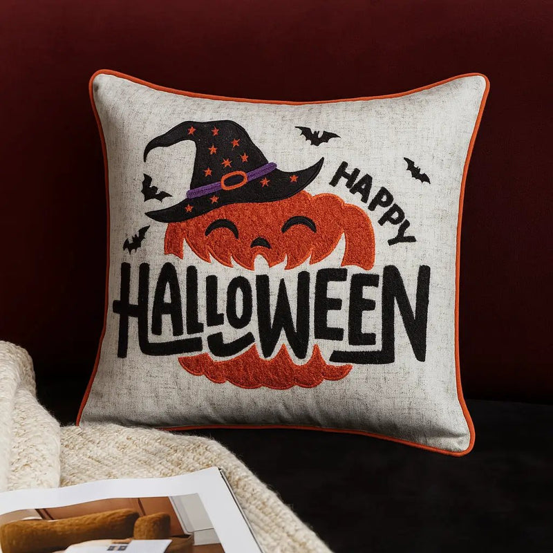 Happy Halloween Pumpkin Witch Throw Pillow Set of 2 by HouseOfZazla