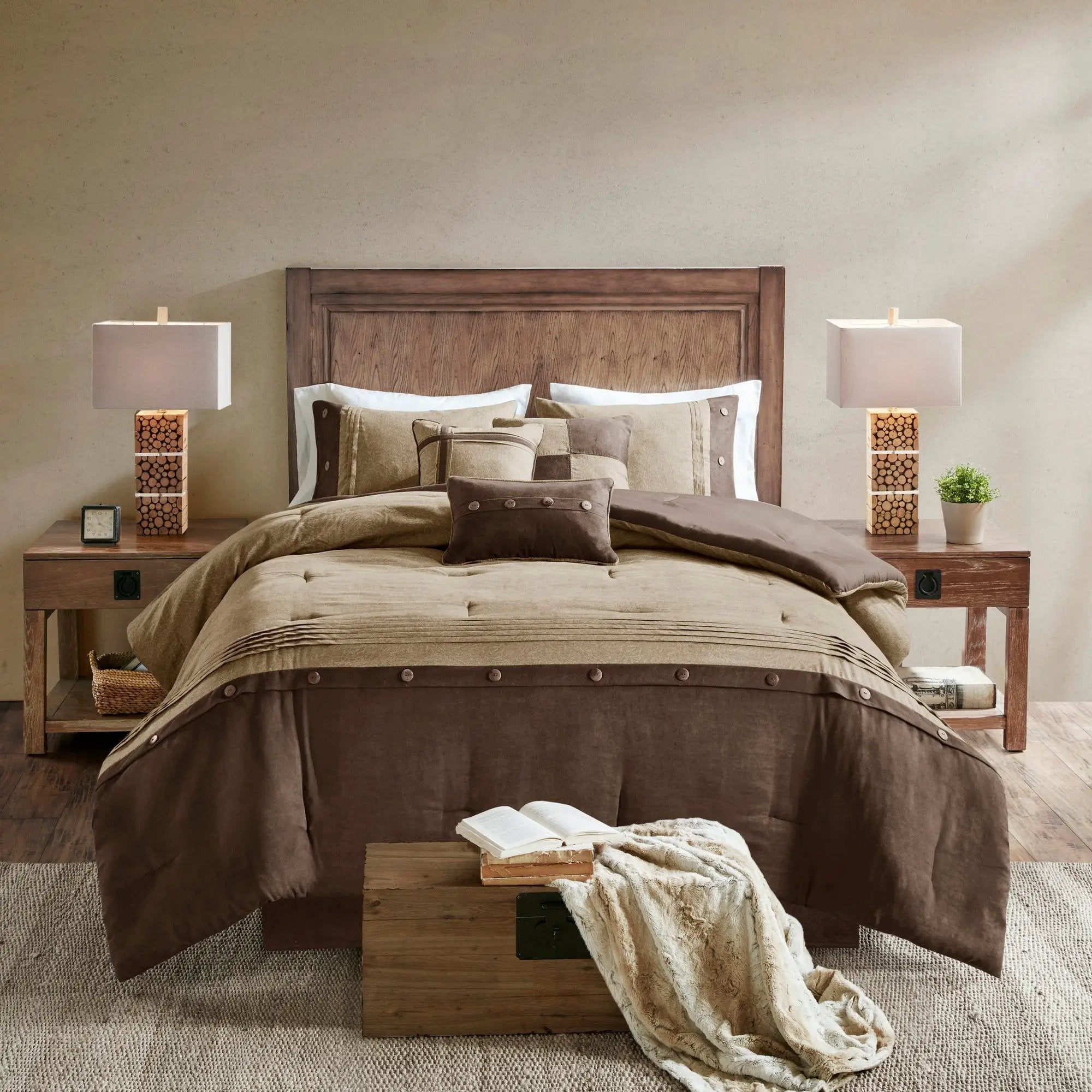 7 Piece Faux Suede Comforter Set Brown King by HouseOfZazla