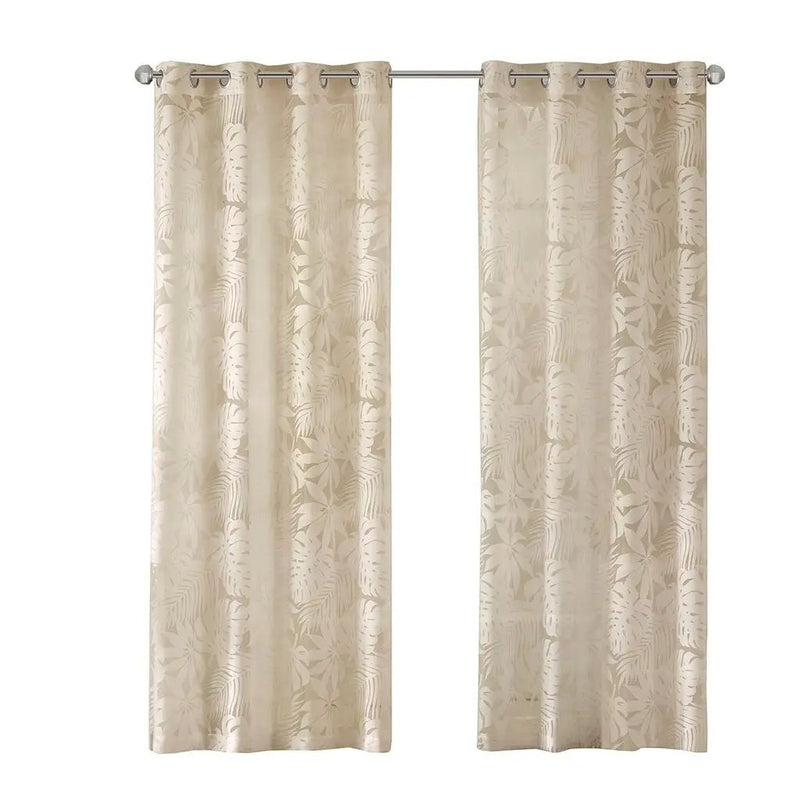 Palm Leaf Burnout Window Sheer Natural 50x84 Inches by HouseOfZazla