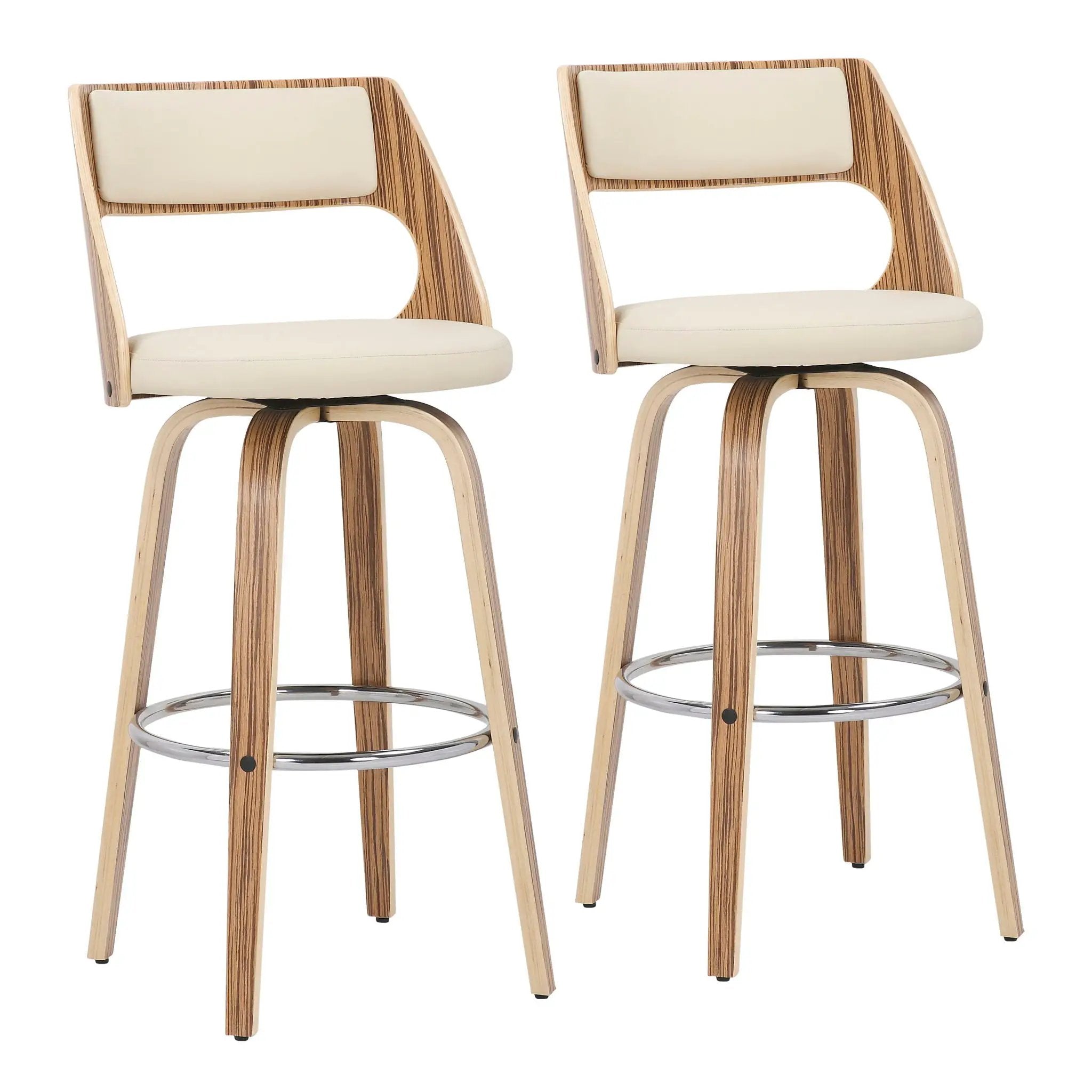 Cecina - Mid-Century Modern Fixed Height Barstool With Swivel (Set of 2) - Zebra / Cream by Unique Piece Furniture