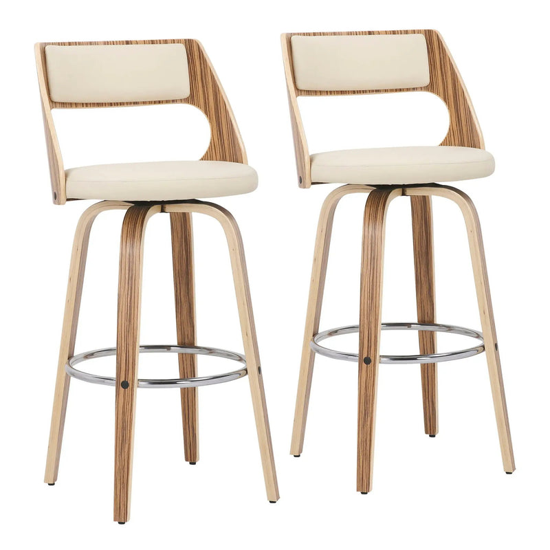Cecina - Mid-Century Modern Fixed Height Barstool With Swivel (Set of 2) - Zebra / Cream by HouseOfZazla